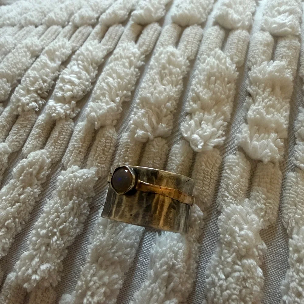 Handcrafted Sterling Silver, 14k Spinner Ring with Moonstone Accent Size 10 - Picture 2 of 2